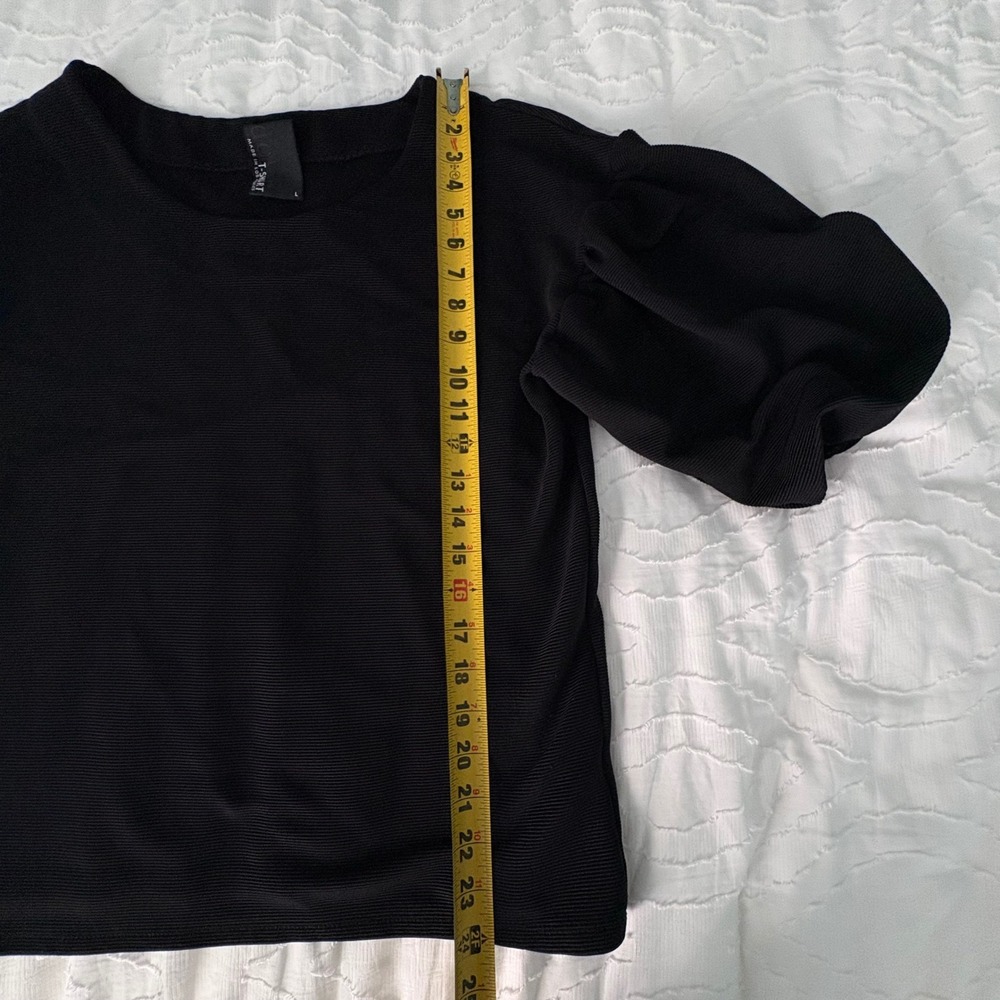 Anthropologie Dolan Women L Black Puff Sleeve Ribbed Textured Shirt - Picture 5 of 10